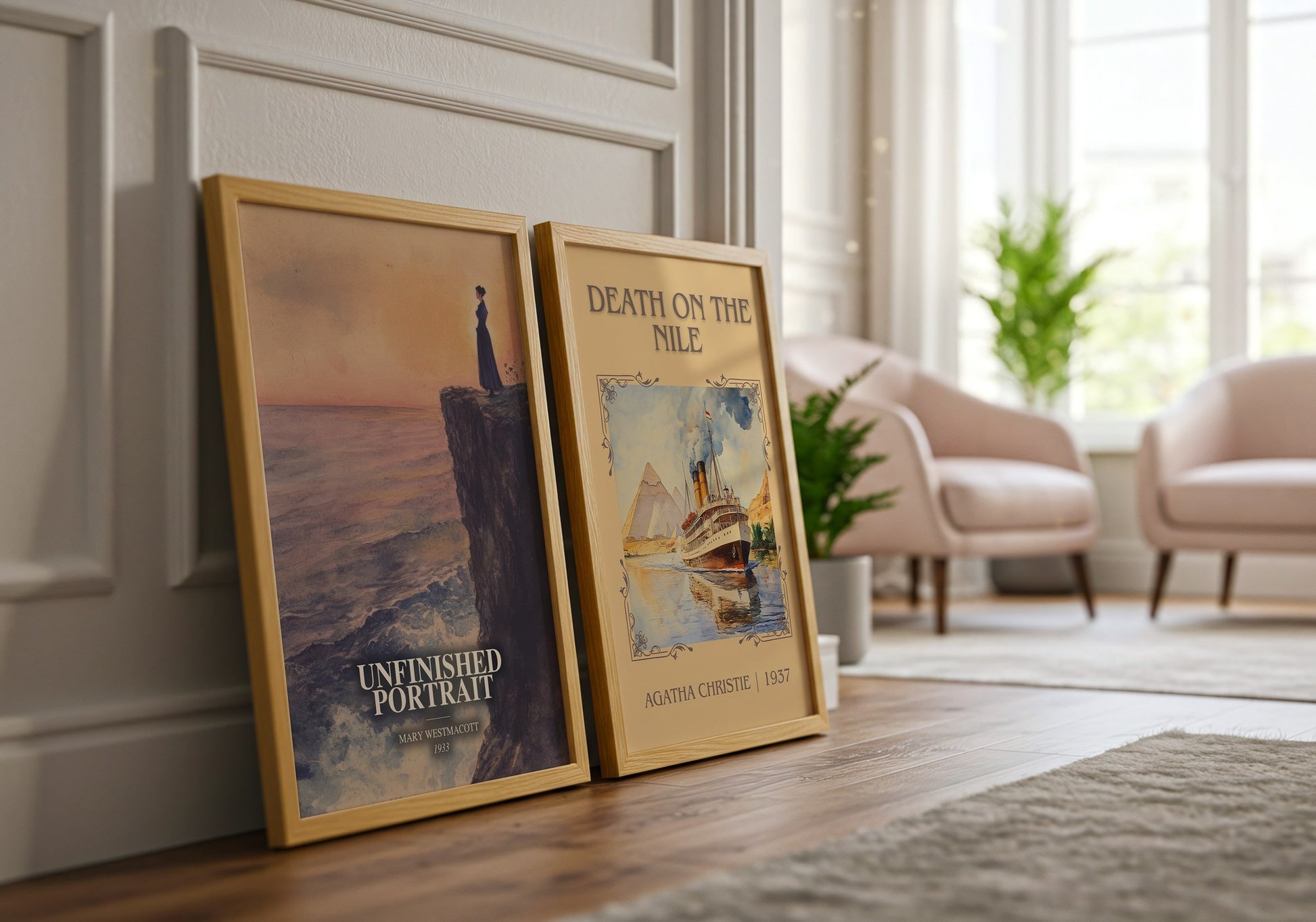 Unfinished Portrait watercolour print framed by window – literary home decor