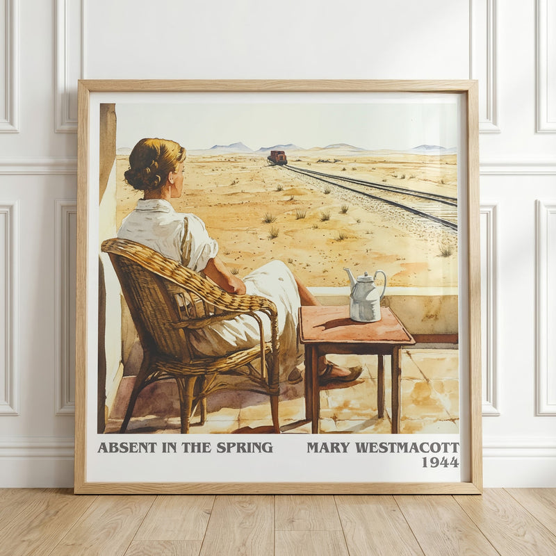 Absent In The Spring literary print in frame leaning in hallway – romance wall art