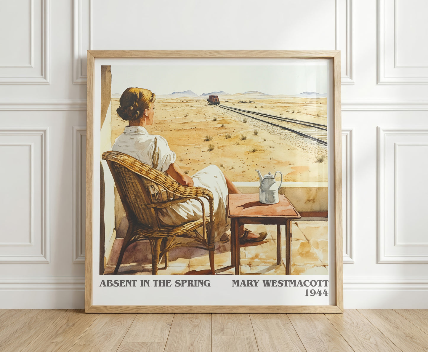 Absent In The Spring literary print in frame leaning in hallway – romance wall art
