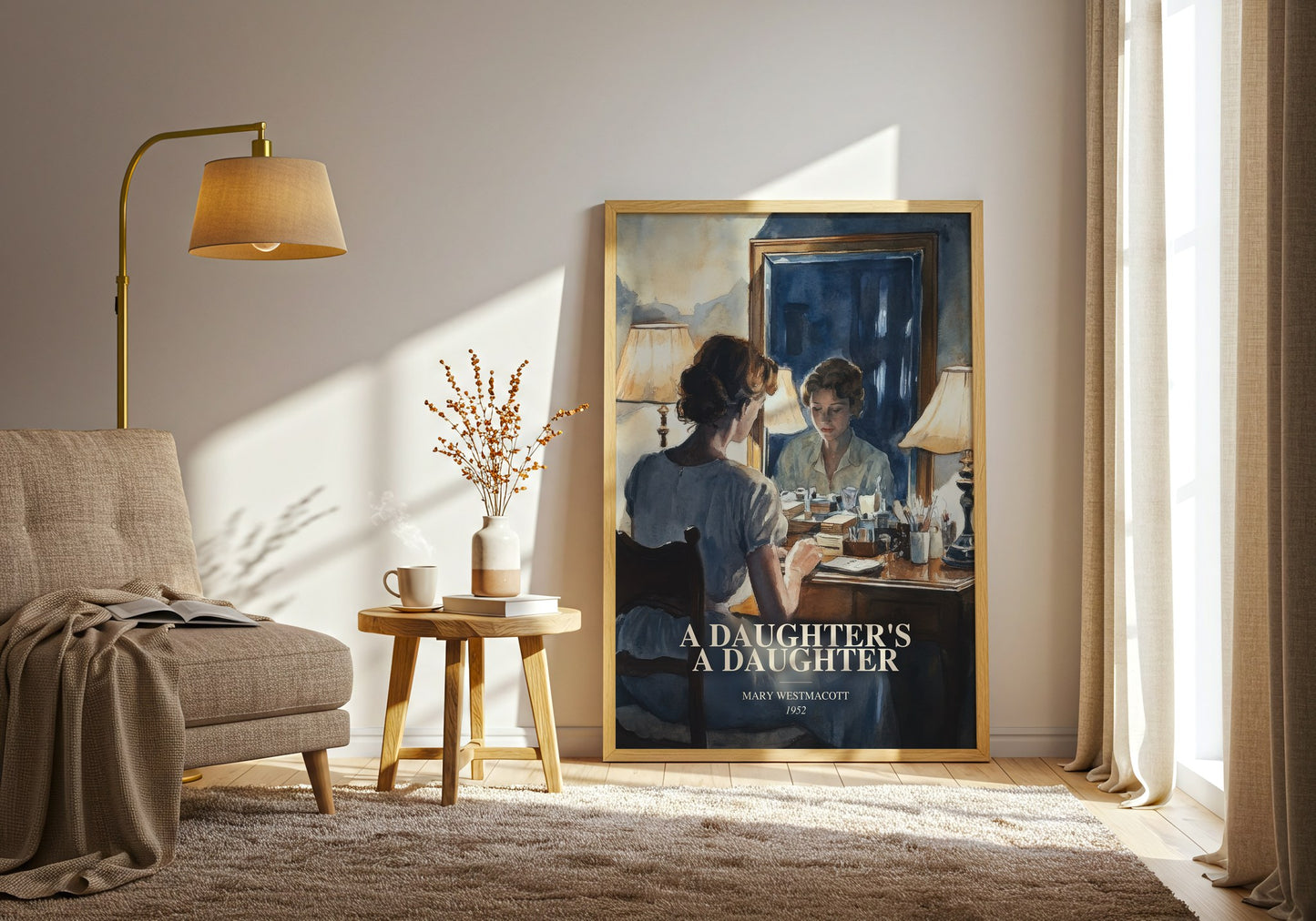 A Daughter'S A Daughter watercolour print in frame leaning in hallway – literary fiction wall art