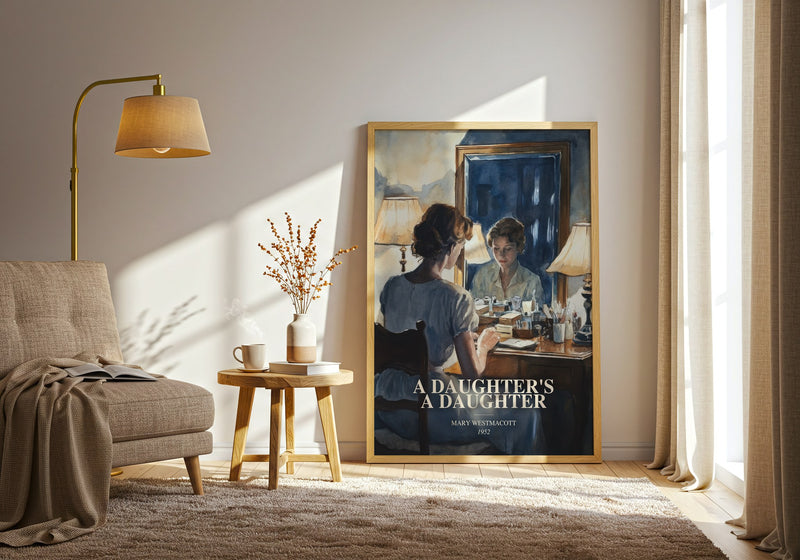 A Daughter'S A Daughter watercolour print in frame leaning in hallway – literary fiction wall art