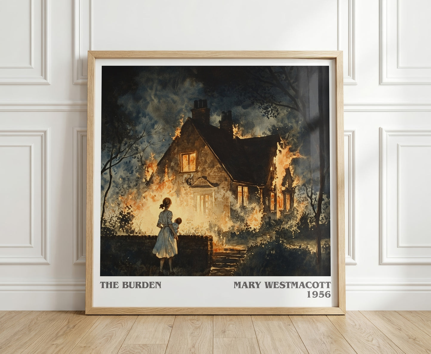 The Burden literary print in frame leaning in hallway – romance wall art