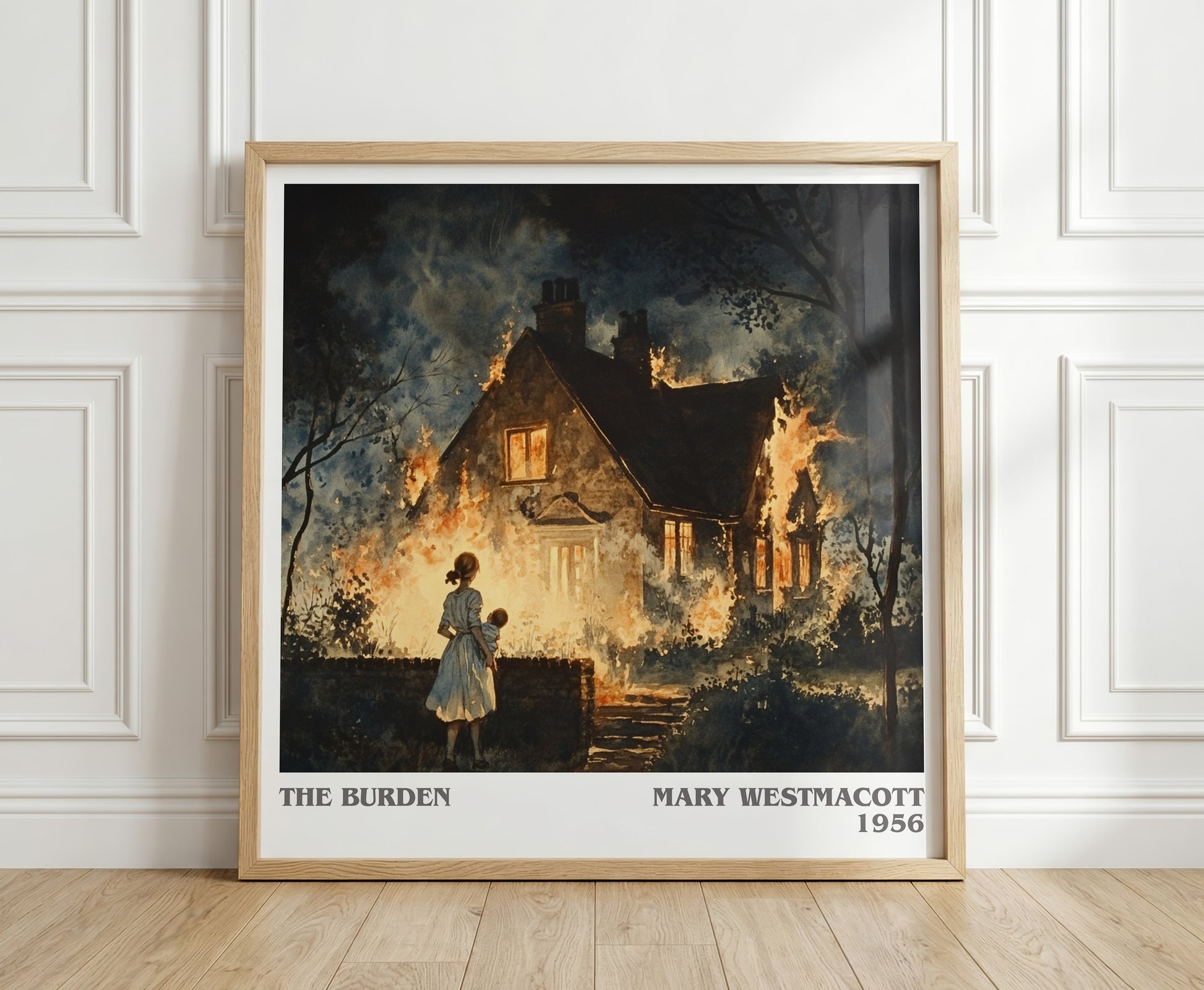 The Burden literary print in frame leaning in hallway – romance wall art