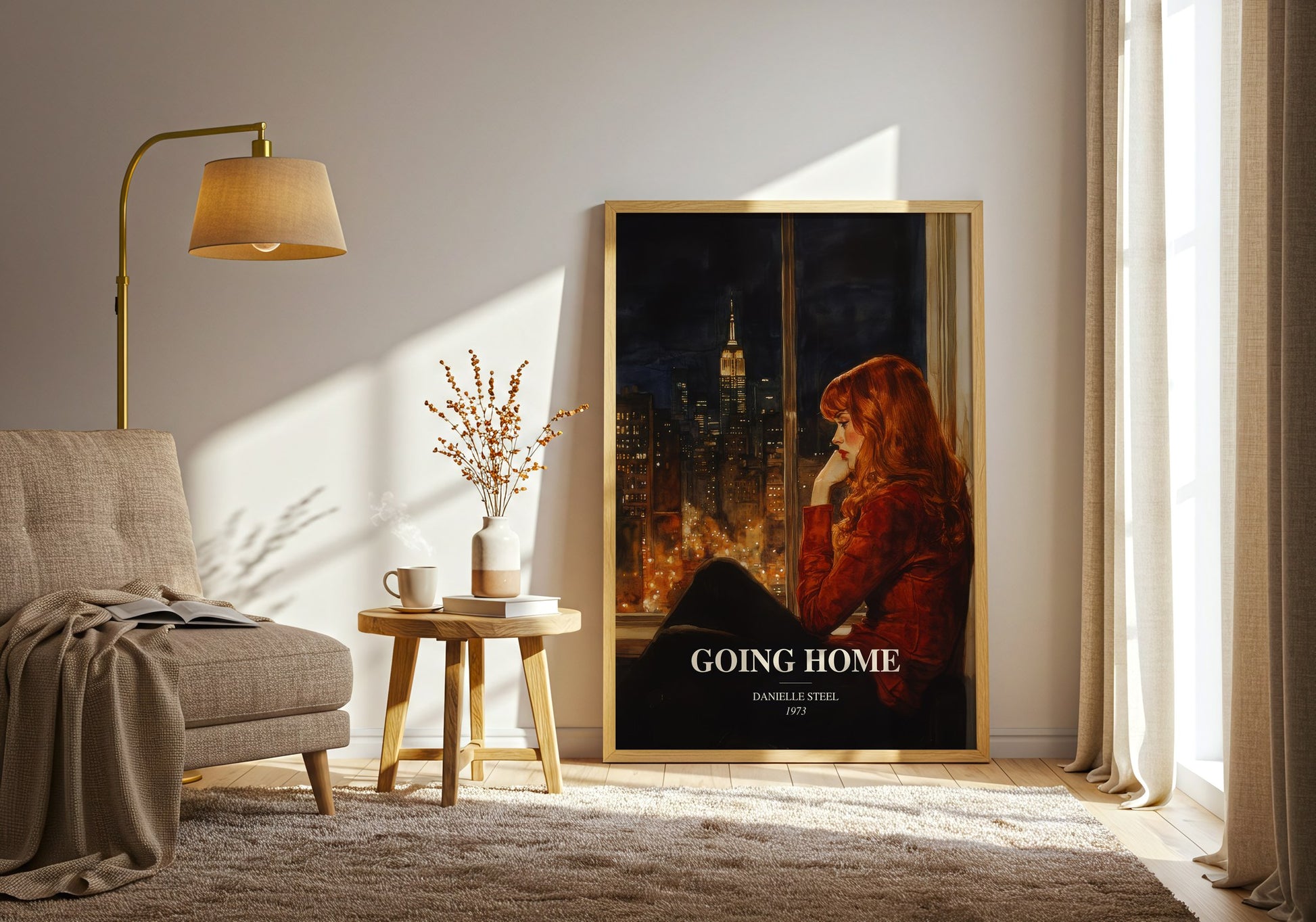 Going Home watercolour print in frame leaning in hallway – romance wall art