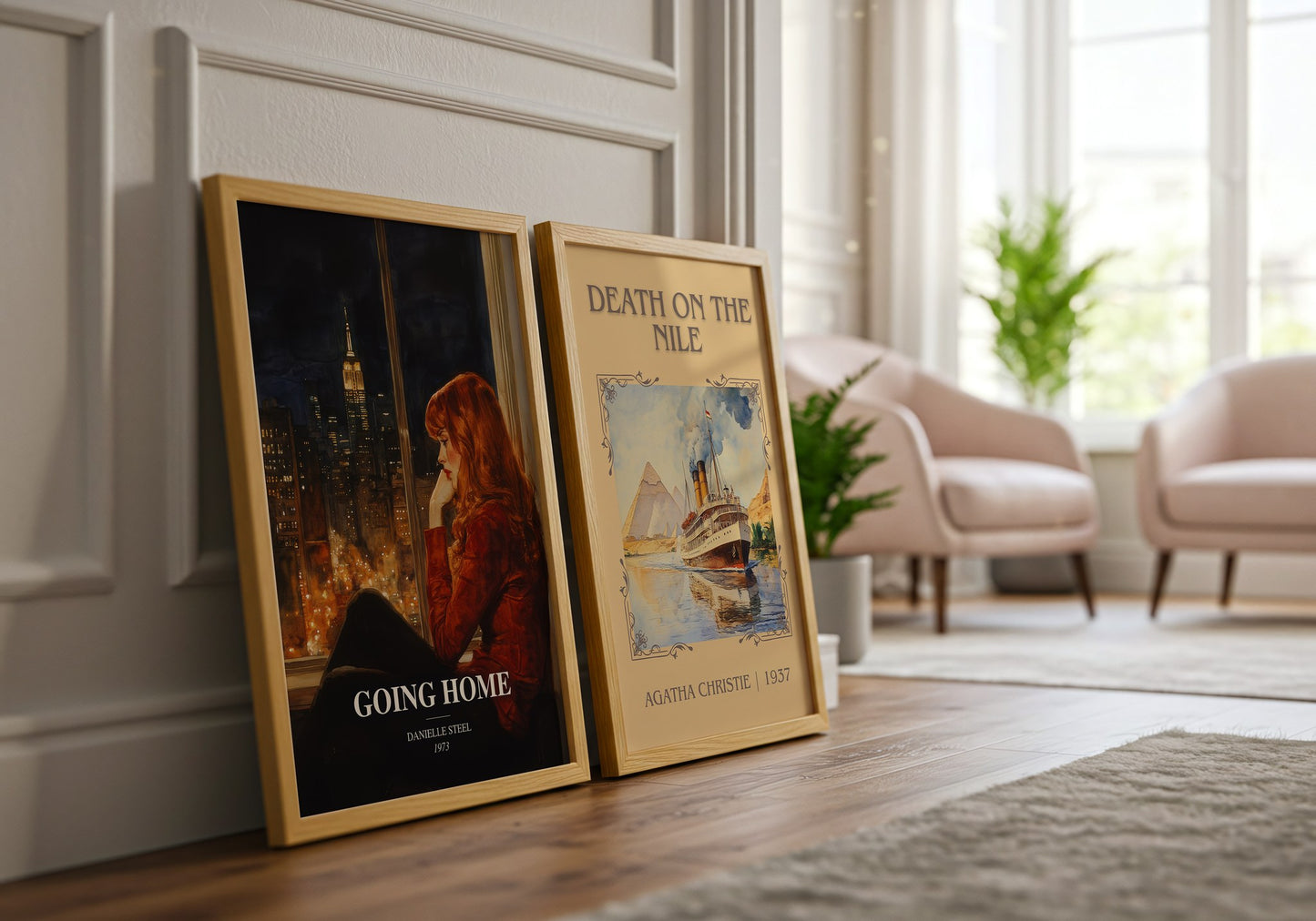 Going Home watercolour print framed by window – literary home decor