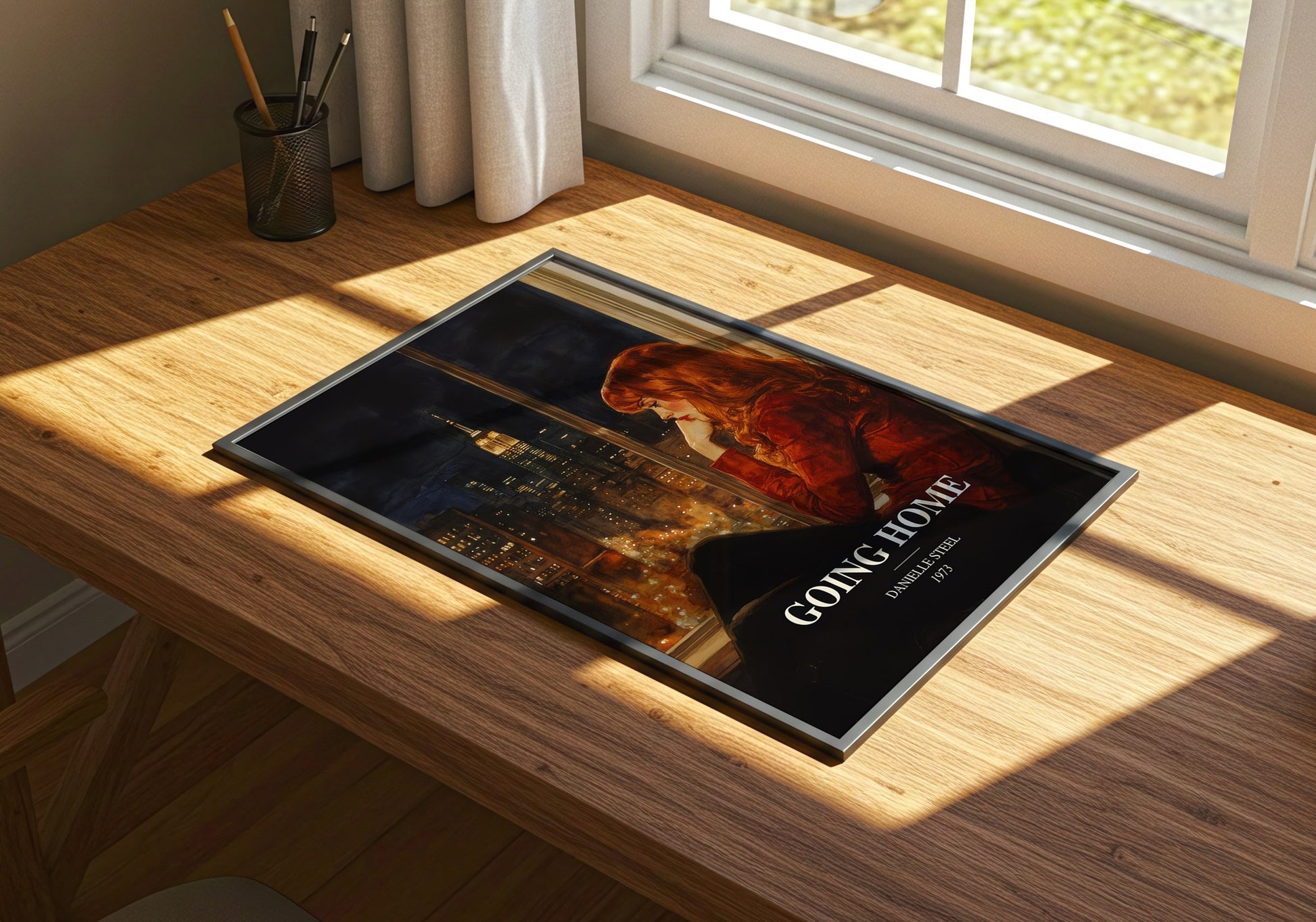 Going Home watercolour book poster framed on wall – romance wall art