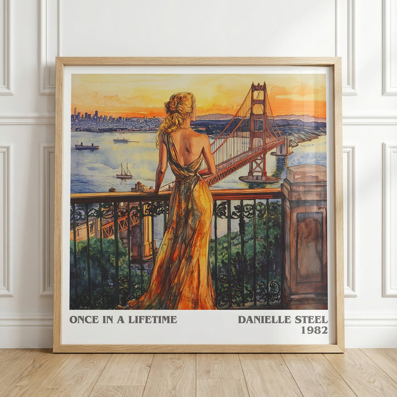 Once in a Lifetime literary print in frame leaning in hallway – romance wall art