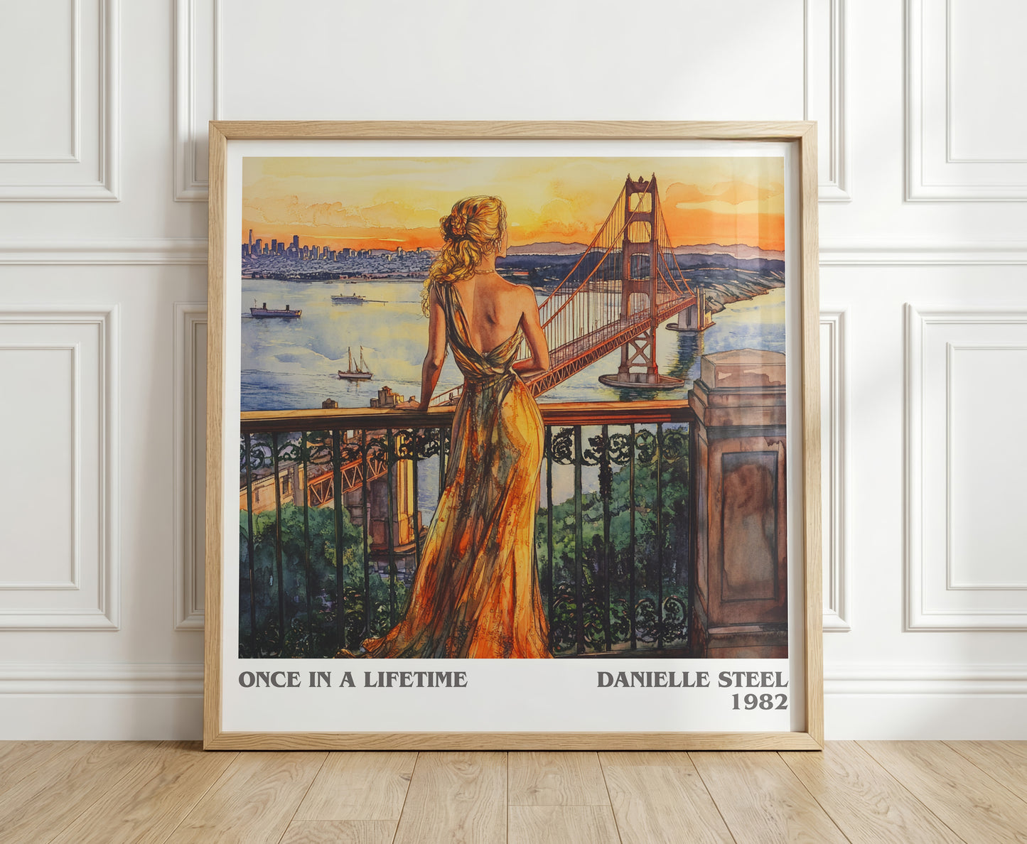 Once in a Lifetime literary print in frame leaning in hallway – romance wall art