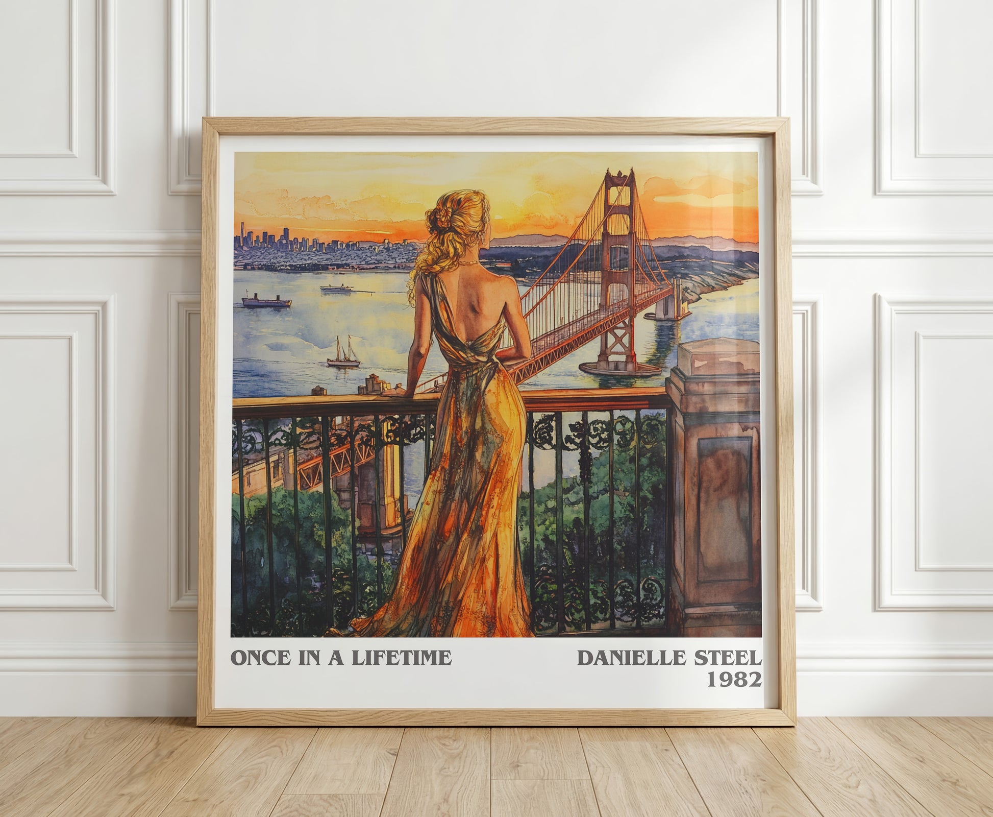 Once in a Lifetime literary print in frame leaning in hallway – romance wall art