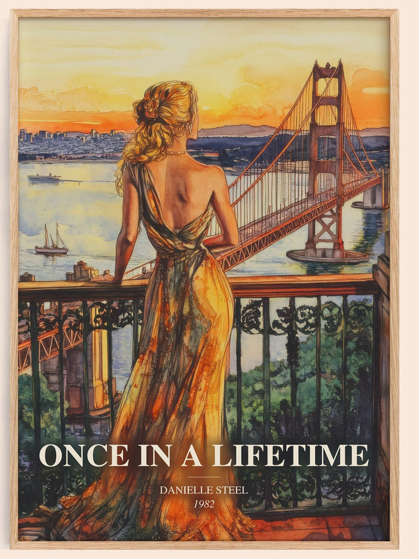 Once In A Lifetime watercolour book poster by Danielle Steel – framed literary art print
