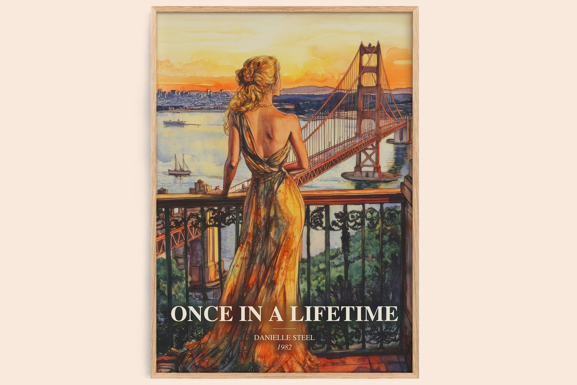 Once In A Lifetime watercolour book poster by Danielle Steel – framed literary art print