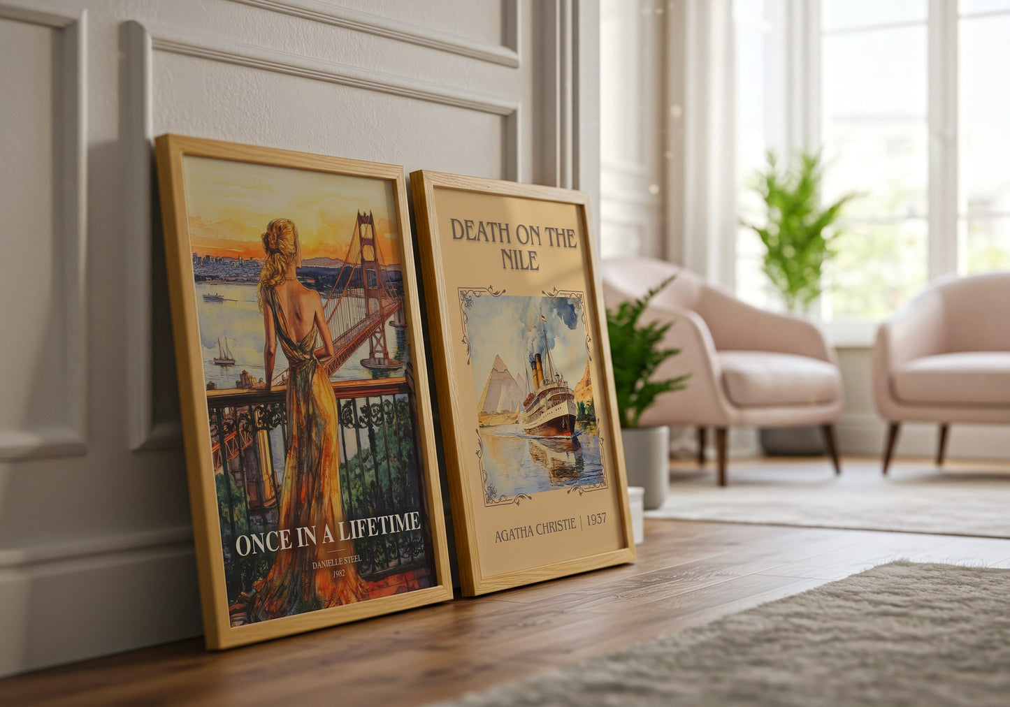Once In A Lifetime watercolour print framed by window – literary home decor