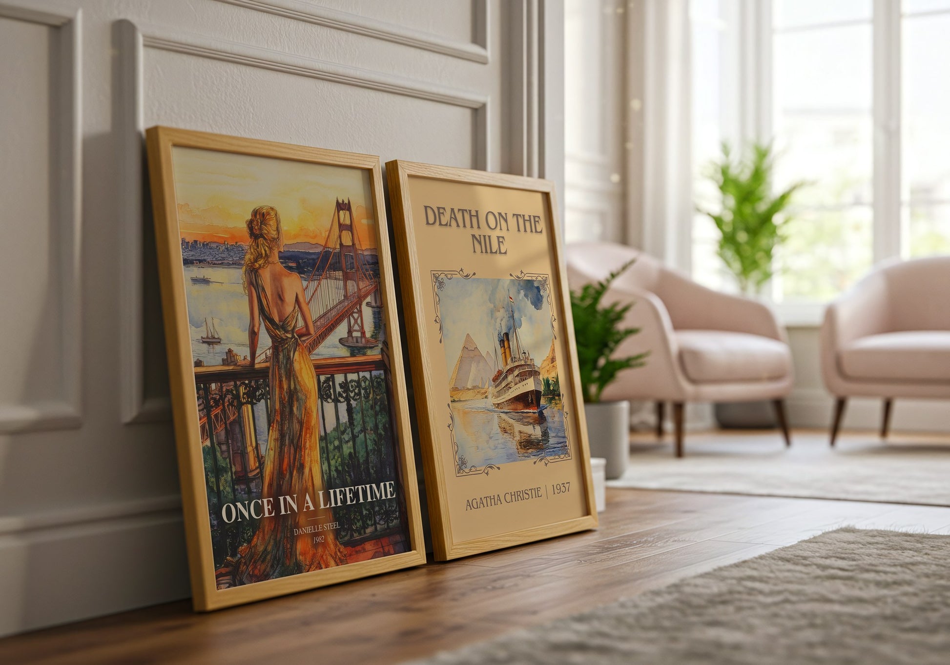 Once In A Lifetime watercolour print framed by window – literary home decor