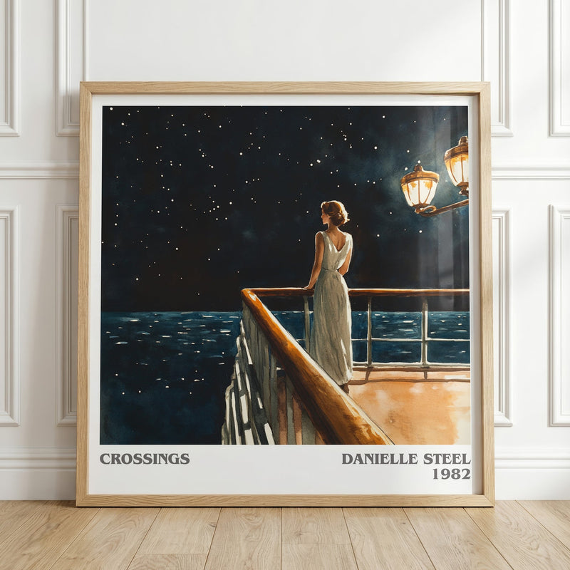 Crossings literary print in frame leaning in hallway – romance wall art
