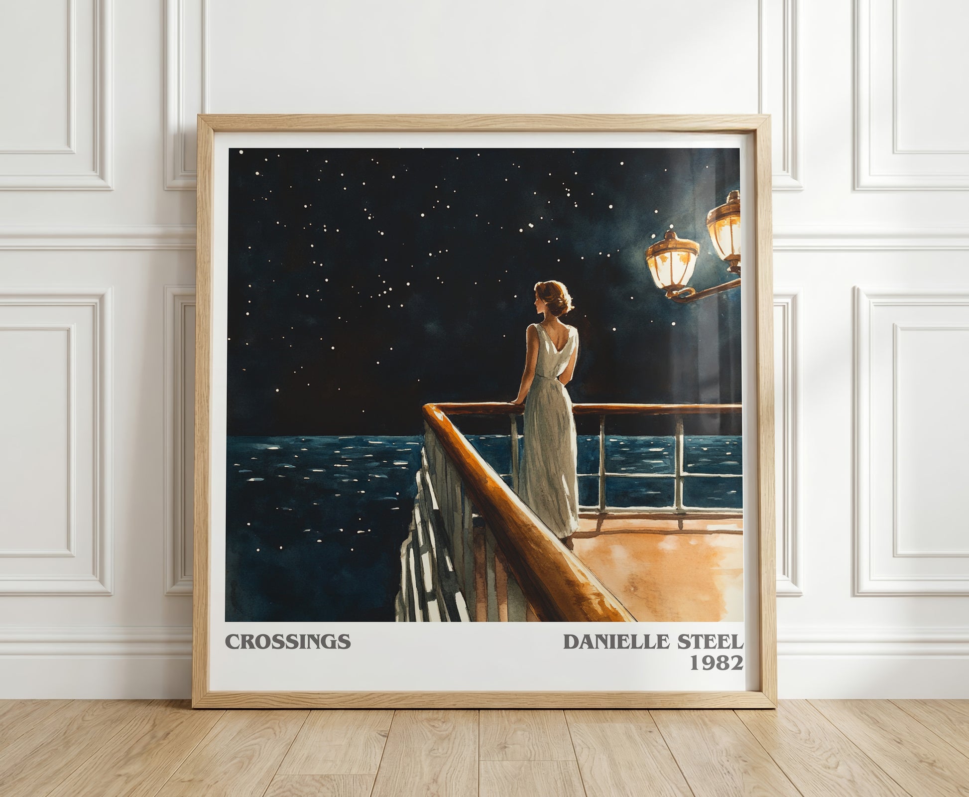 Crossings literary print in frame leaning in hallway – romance wall art