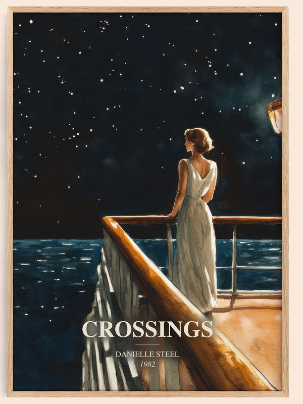 Crossings watercolour book poster by Danielle Steel – framed literary art print