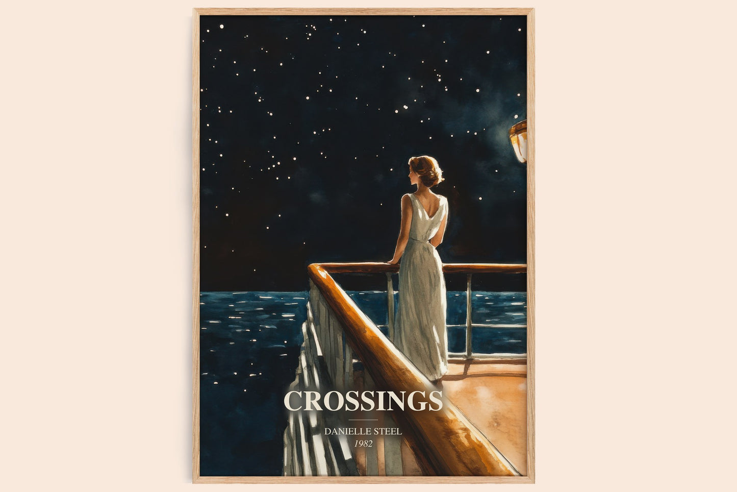 Crossings watercolour book poster by Danielle Steel – framed literary art print