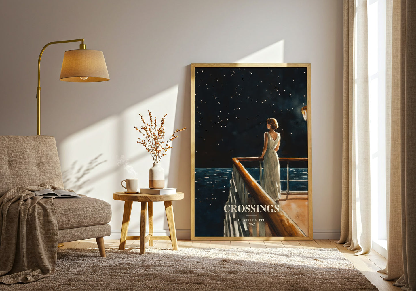 Crossings watercolour print in frame leaning in hallway – romance wall art
