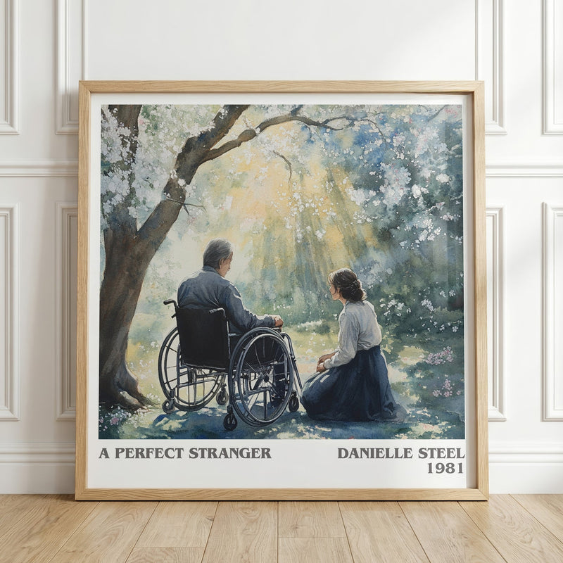 A Perfect Stranger literary print in frame leaning in hallway – romance wall art