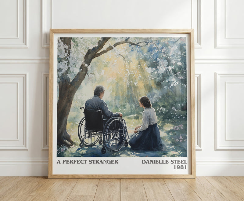 A Perfect Stranger literary print in frame leaning in hallway – romance wall art