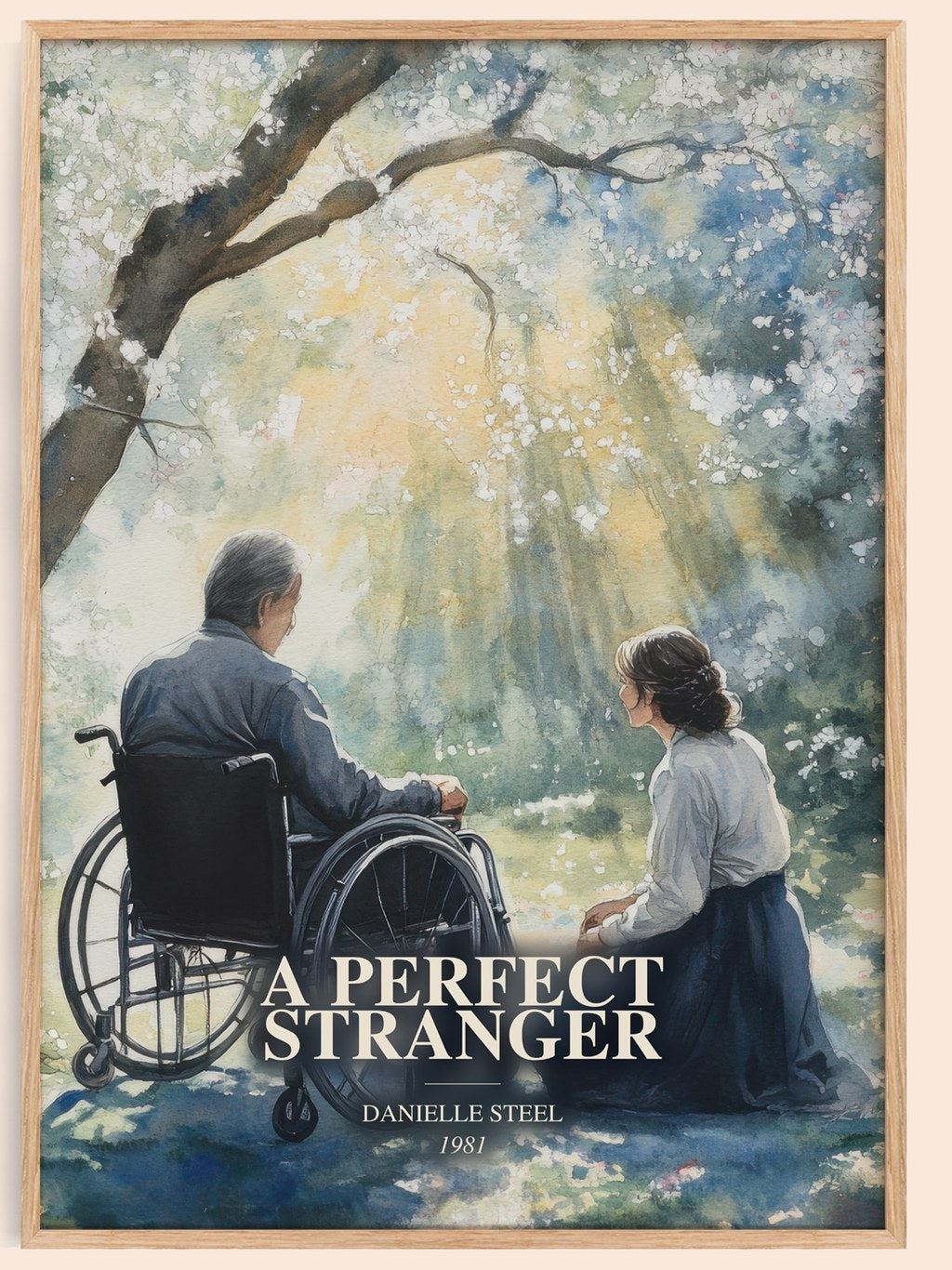 A Perfect Stranger watercolour book poster by Danielle Steel – framed literary art print
