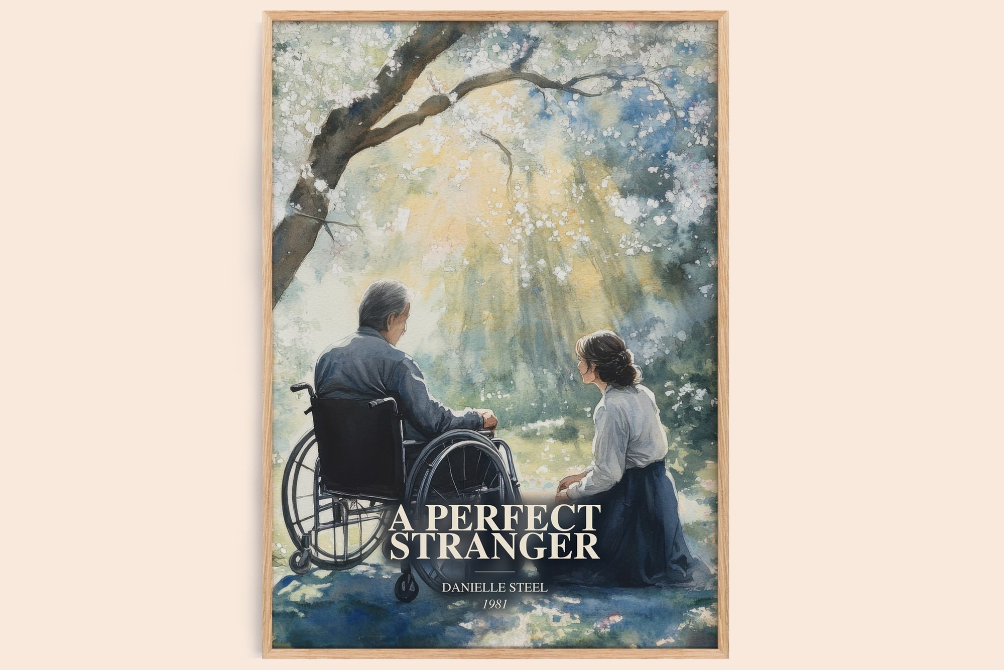 A Perfect Stranger watercolour book poster by Danielle Steel – framed literary art print