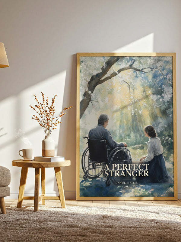A Perfect Stranger watercolour print in frame leaning in hallway – romance wall art