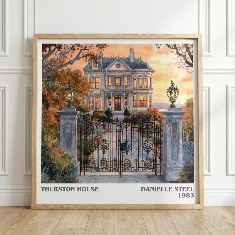 Thurston House literary print in frame leaning in hallway – romance wall art