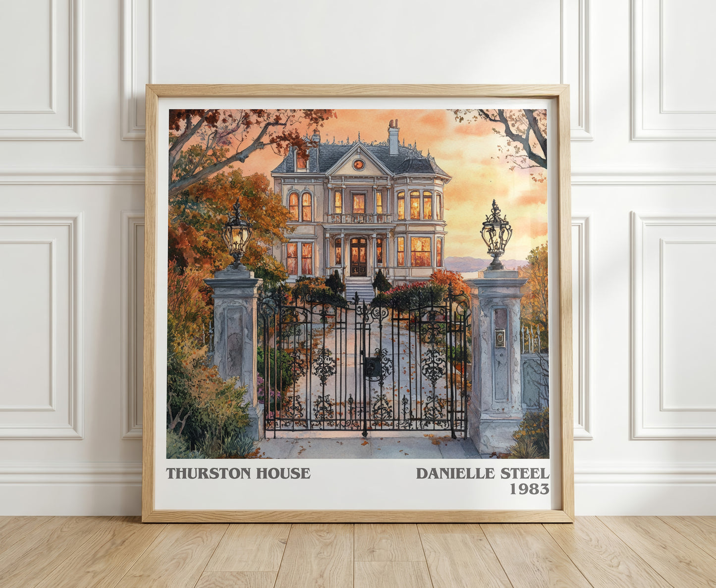 Thurston House literary print in frame leaning in hallway – romance wall art