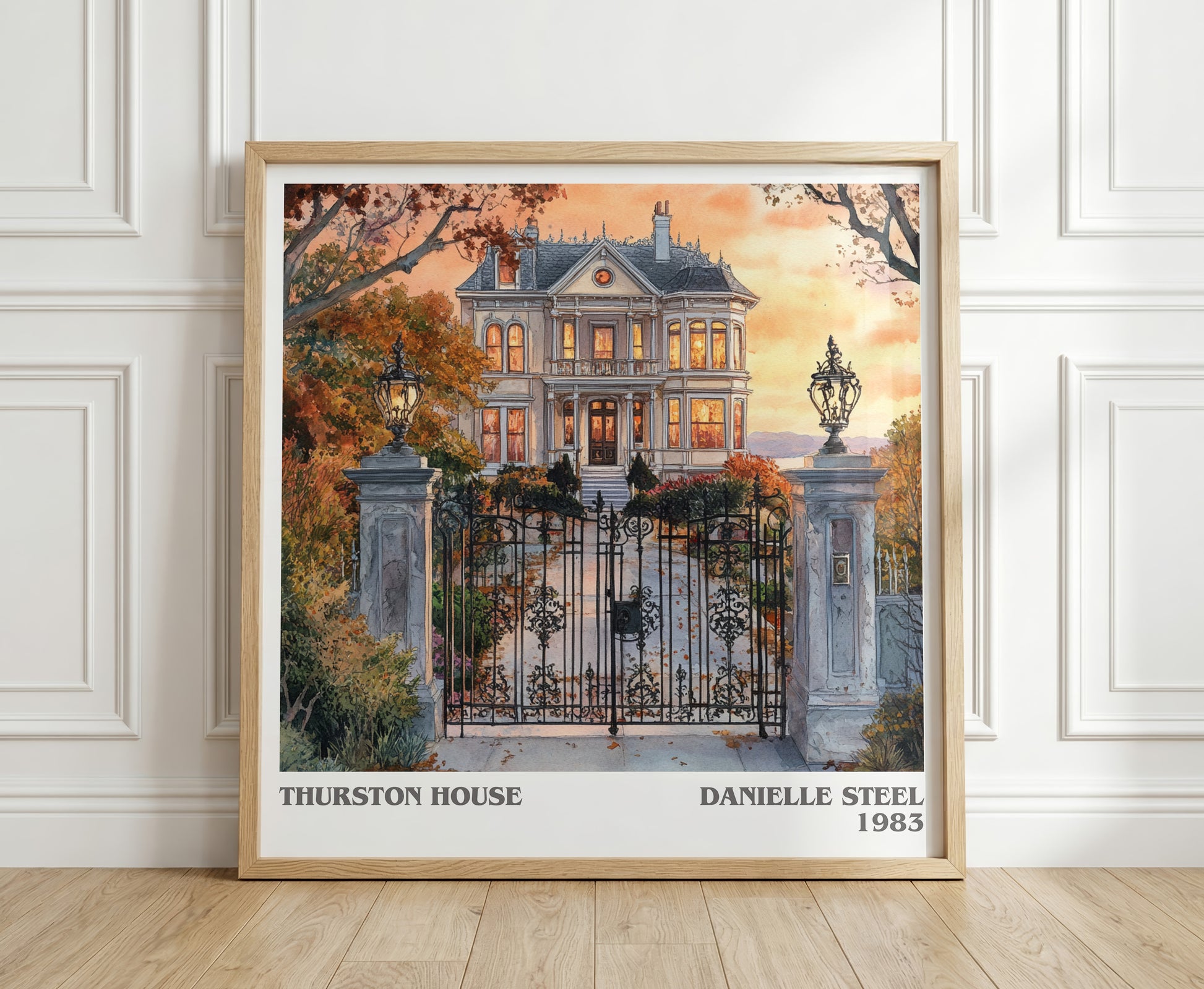 Thurston House literary print in frame leaning in hallway – romance wall art