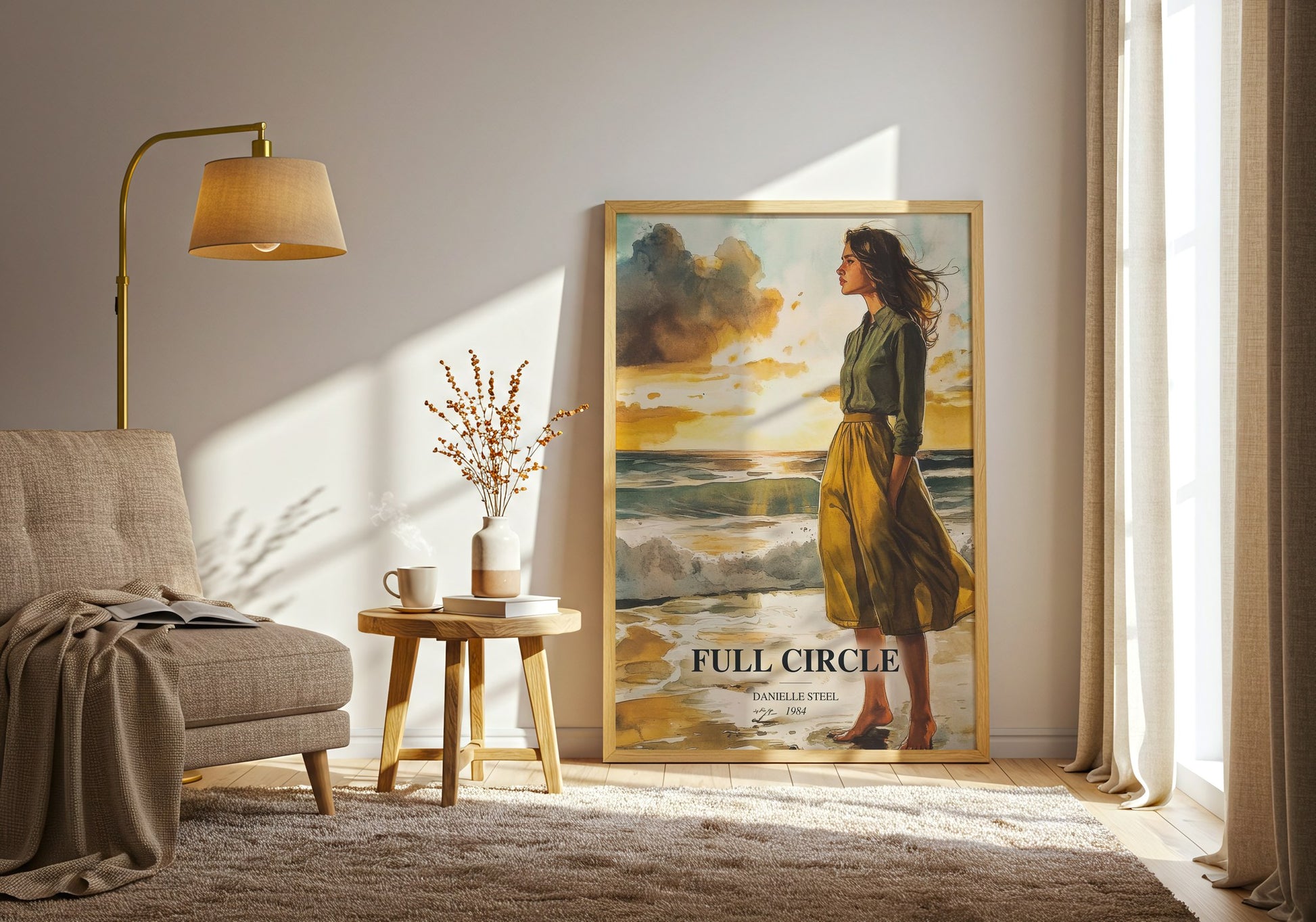 Full Circle watercolour print in frame leaning in hallway – romance wall art