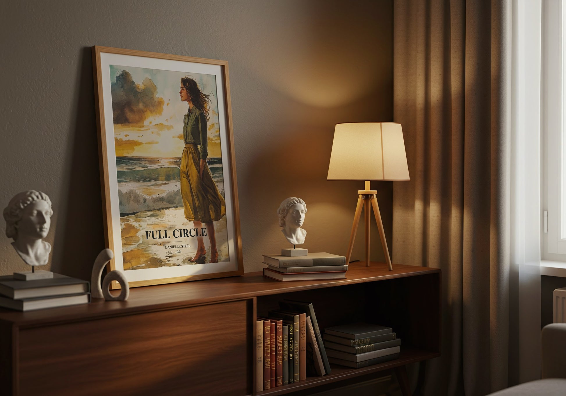 Full Circle watercolour print on bookshelf – Danielle Steel fan gift