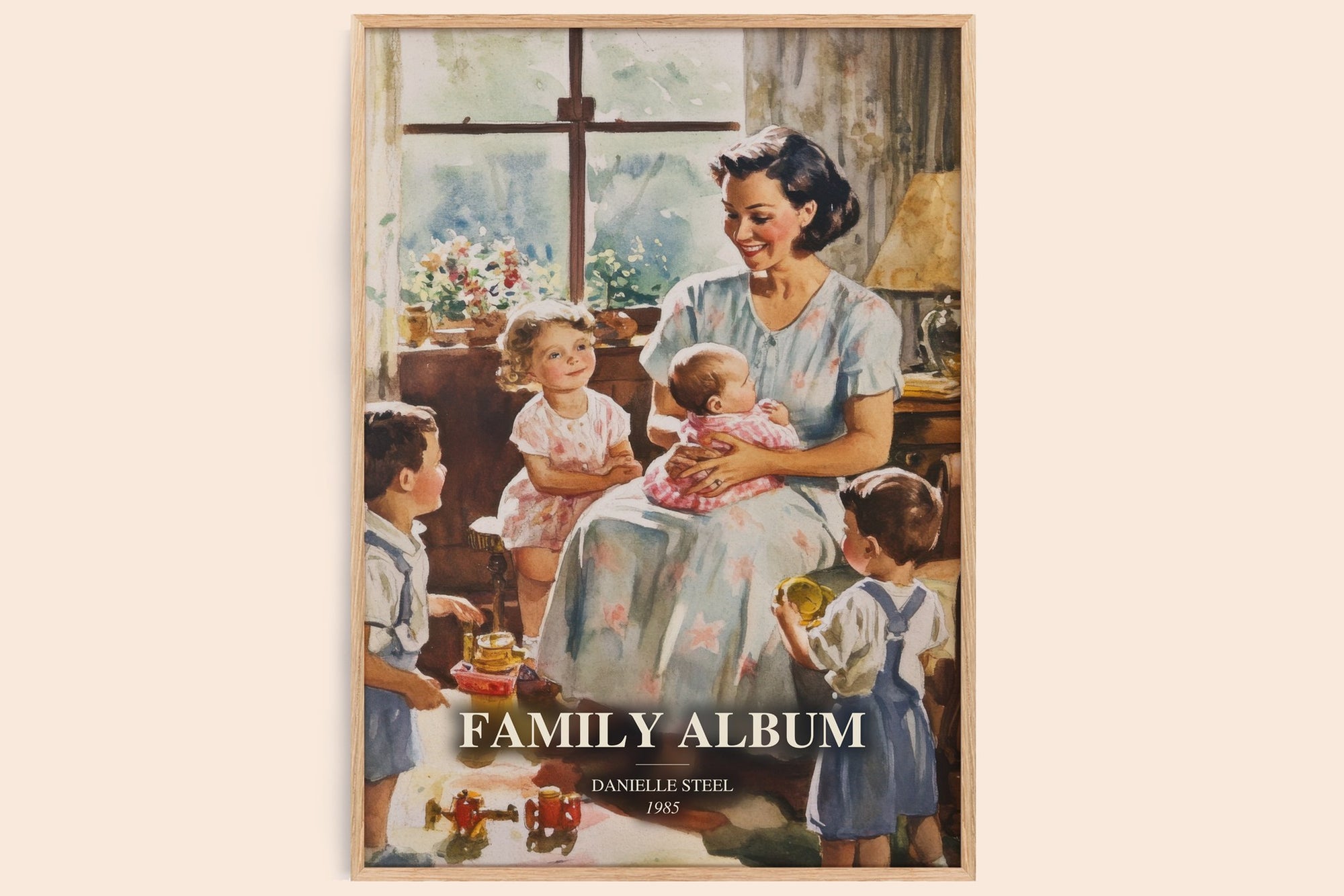 Family Album watercolour book poster by Danielle Steel – framed literary art print