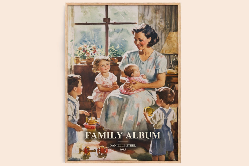 Family Album watercolour book poster by Danielle Steel – framed literary art print