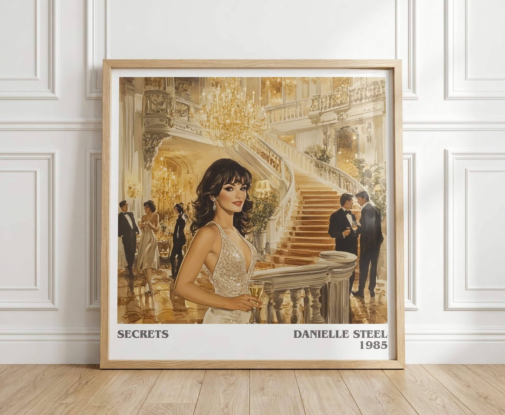 Secrets literary print in frame leaning in hallway – contemporary fiction wall art