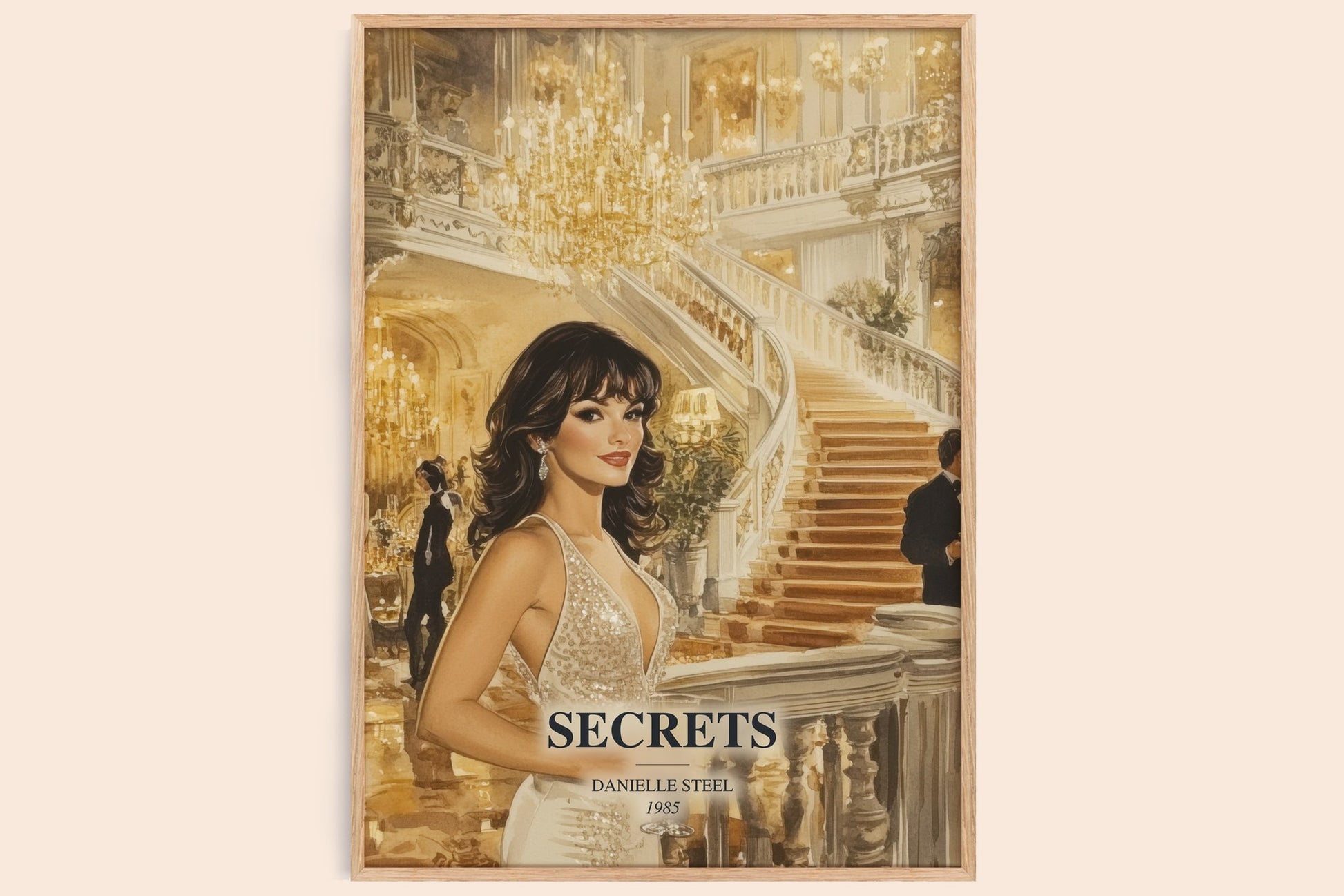 Secrets watercolour book poster by Danielle Steel – framed literary art print