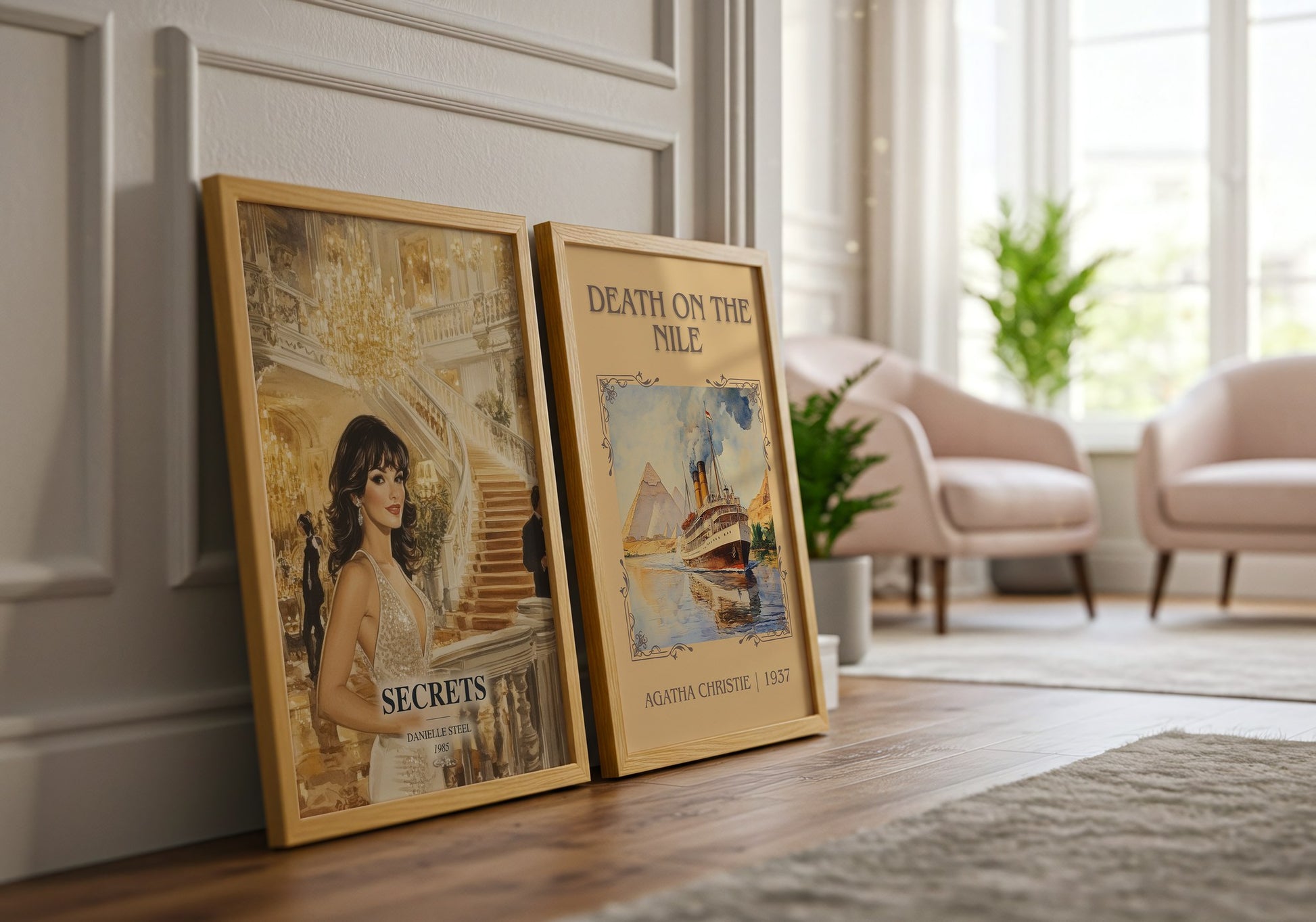 Secrets watercolour print framed by window – literary home decor