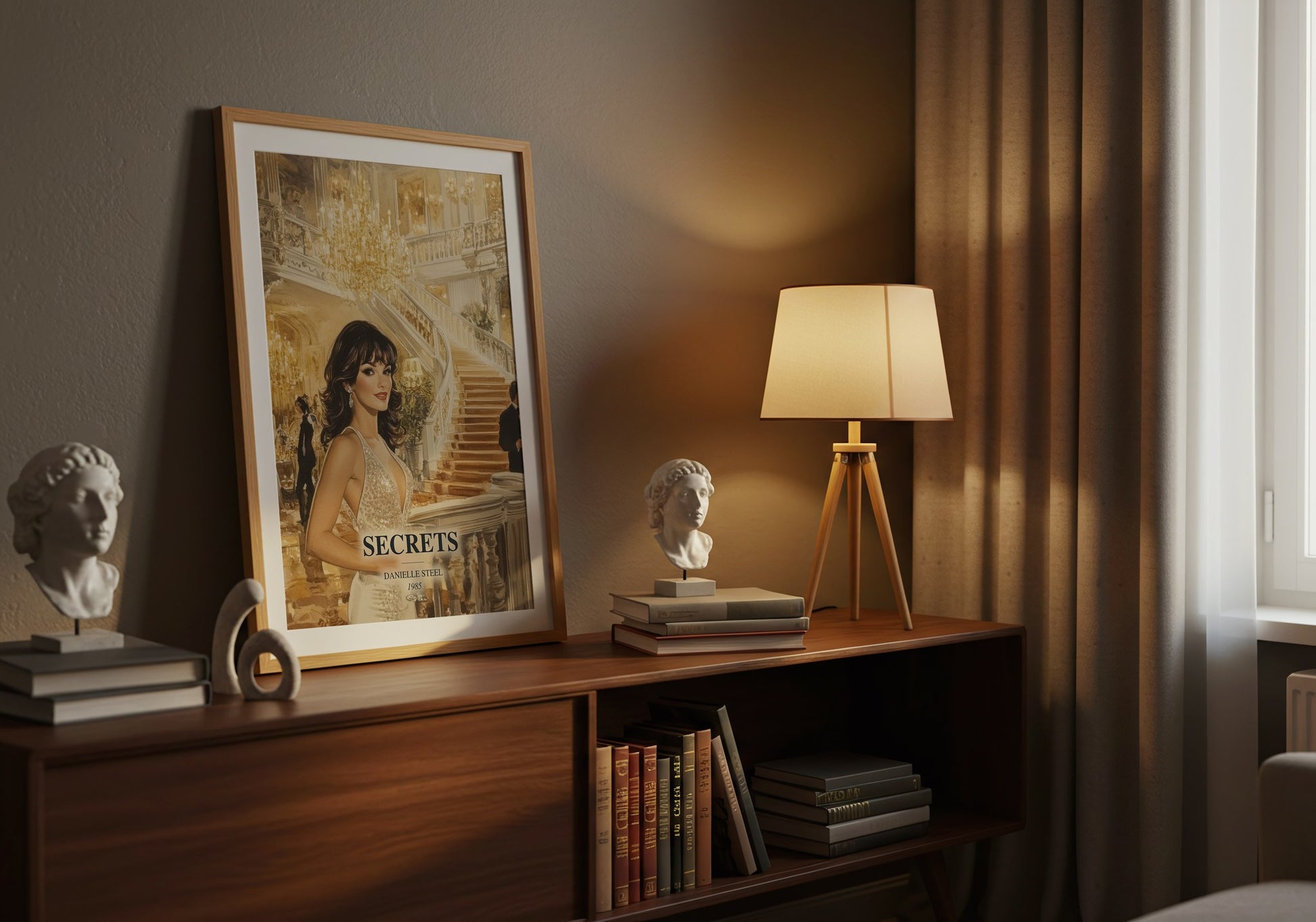 Secrets watercolour print on bookshelf – Danielle Steel fan gift