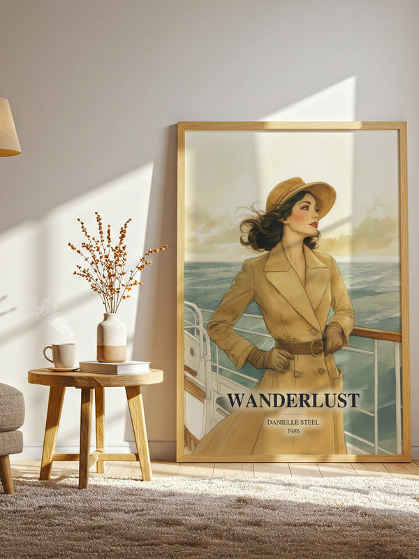 Wanderlust watercolour print in frame leaning in hallway – romance wall art