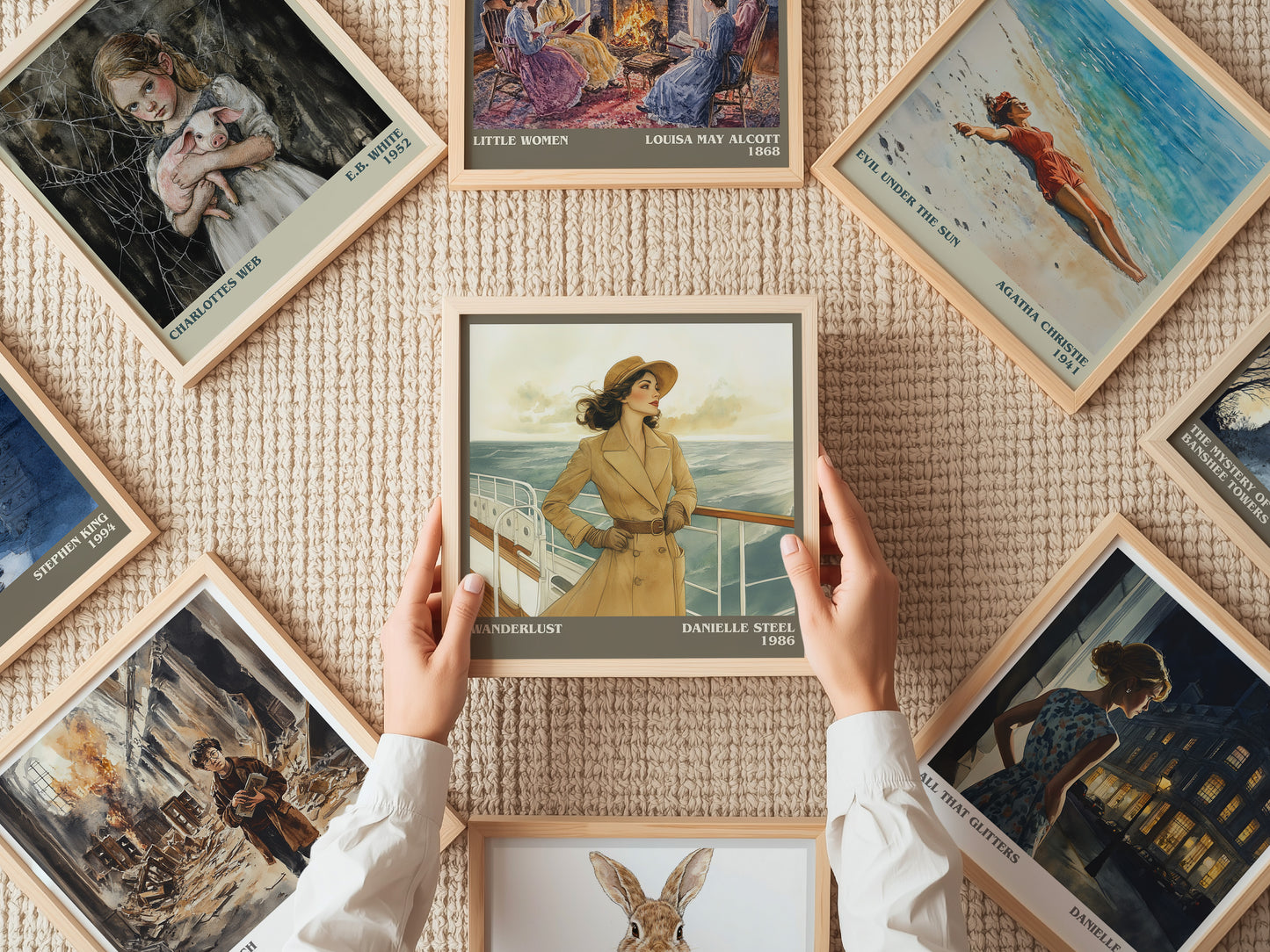 Wanderlust literary print on bookshelf – Danielle Steel fan gift