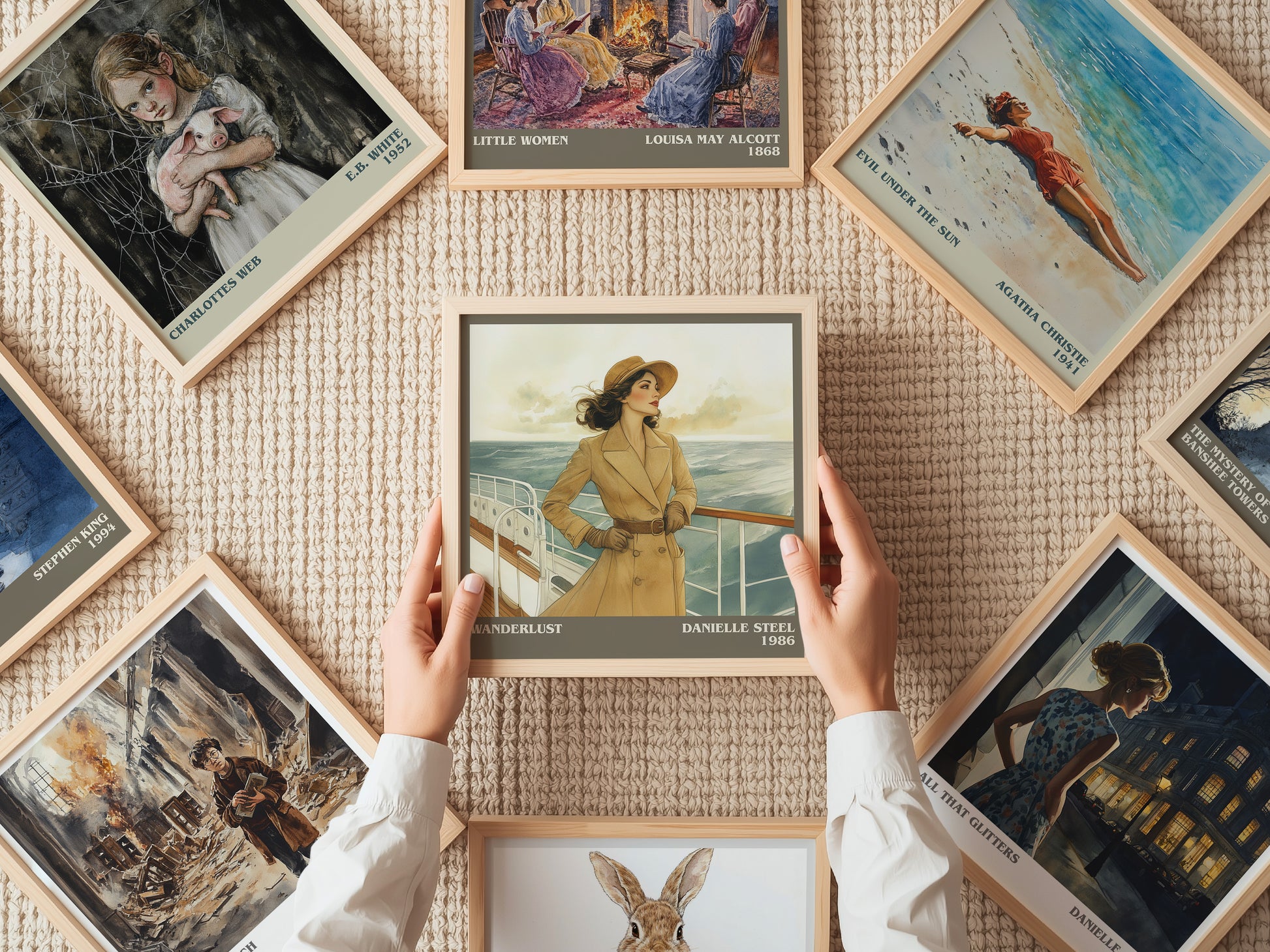 Wanderlust literary print on bookshelf – Danielle Steel fan gift