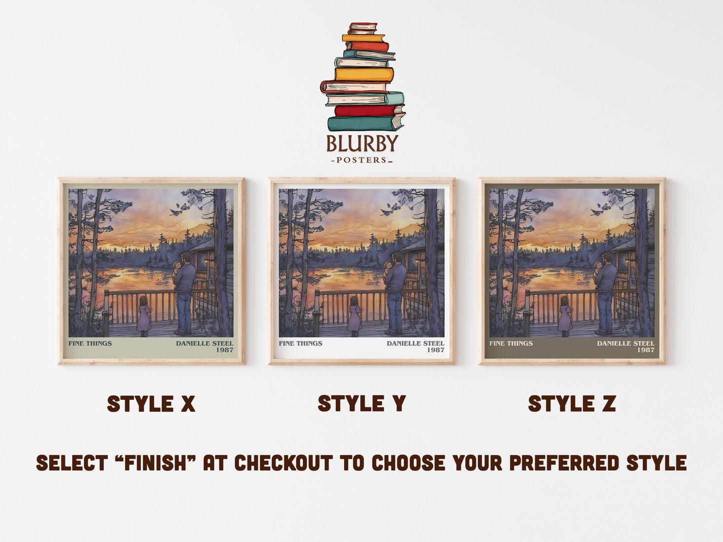 Fine Things literary art print colour and style options – Danielle Steel book art