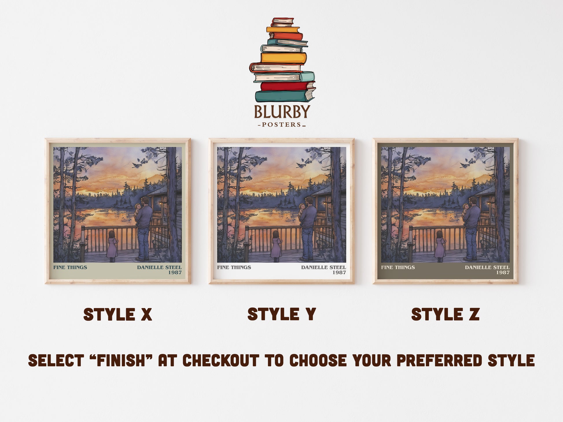 Fine Things literary art print colour and style options – Danielle Steel book art