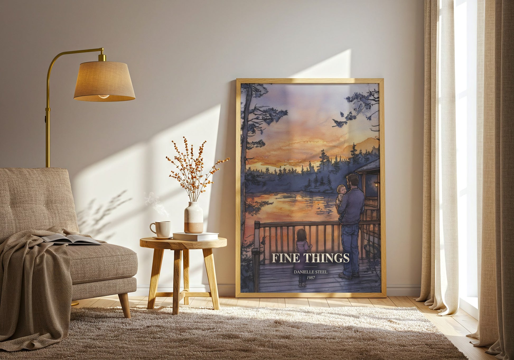 Fine Things watercolour print in frame leaning in hallway – romance wall art
