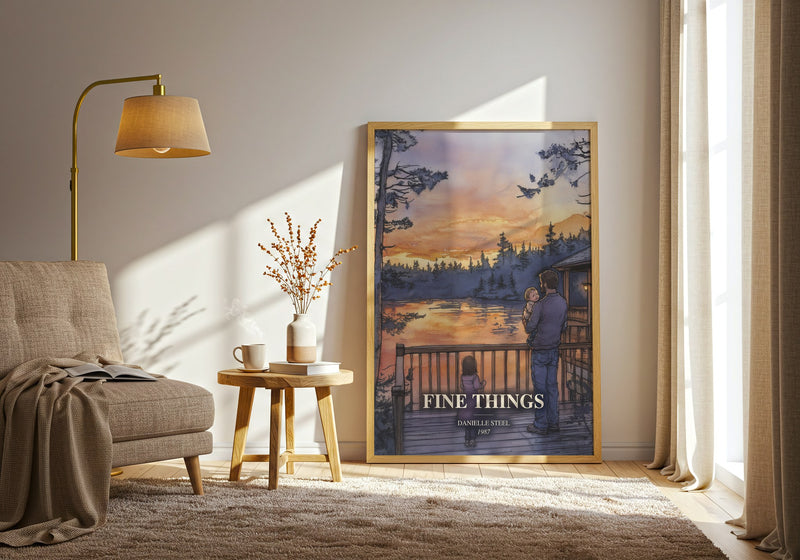 Fine Things watercolour print in frame leaning in hallway – romance wall art