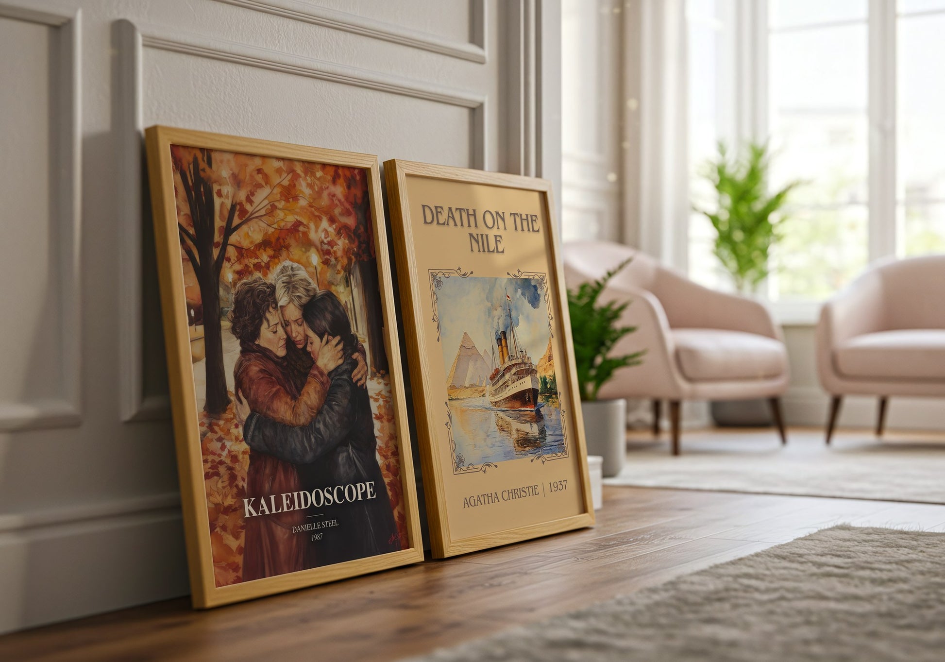 Kaleidoscope watercolour print framed by window – literary home decor