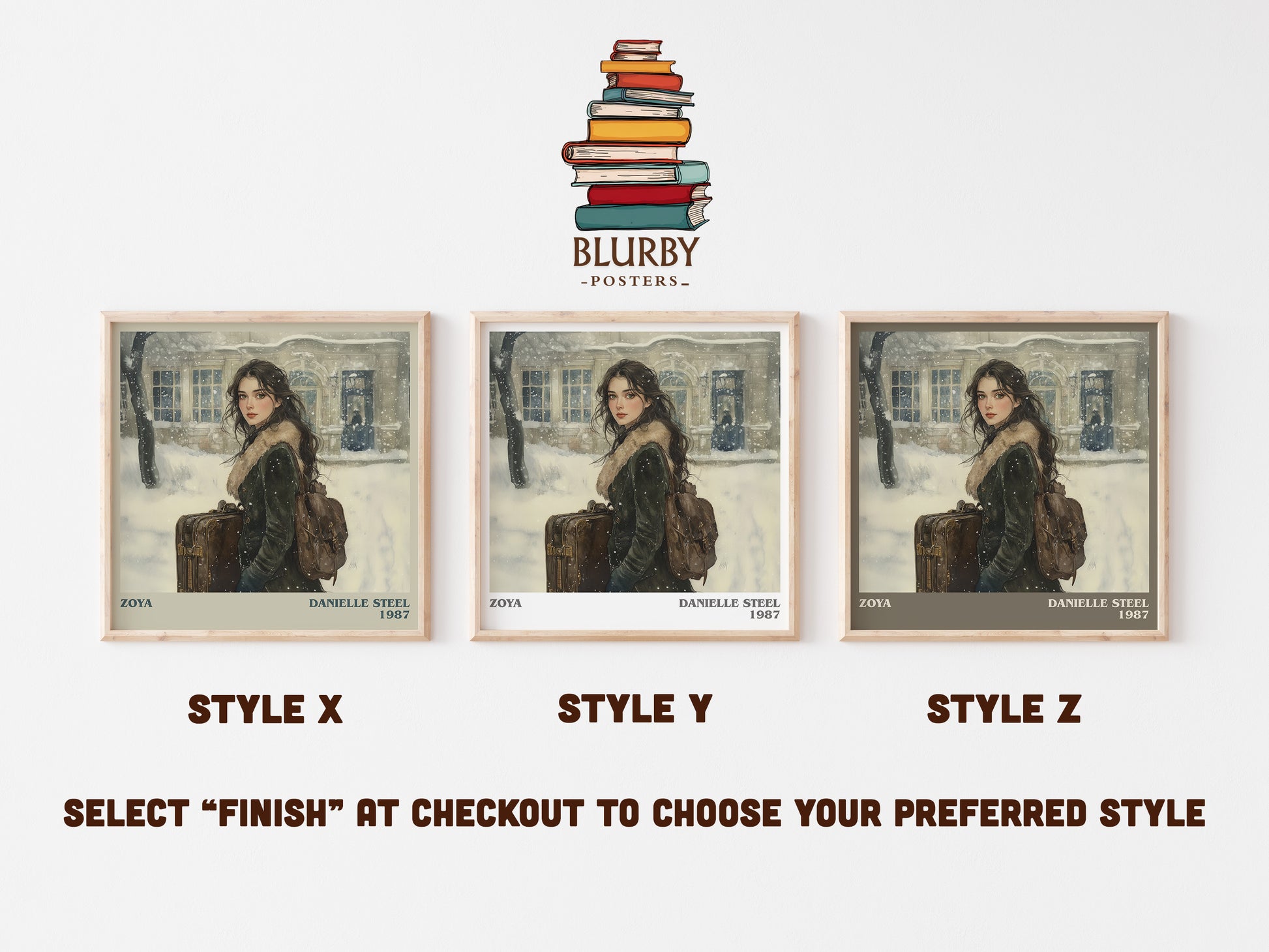 Zoya literary art print colour and style options – Danielle Steel book art
