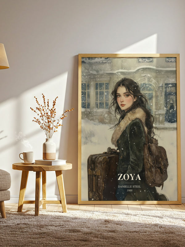Zoya watercolour print in frame leaning in hallway – historical fiction wall art