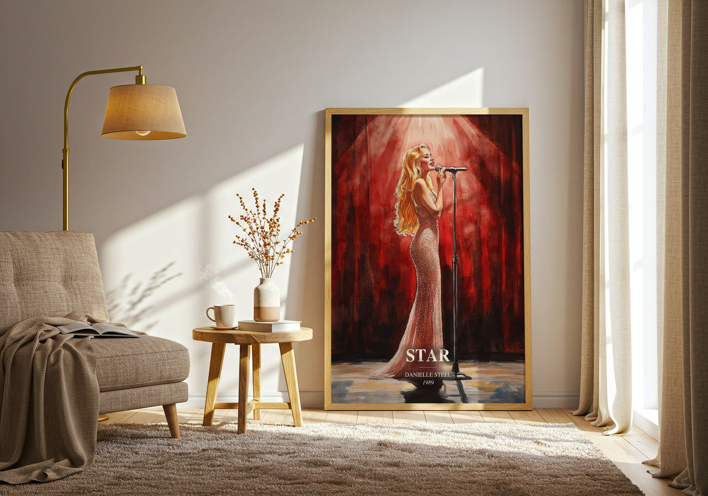 Star watercolour print in frame leaning in hallway – romance wall art