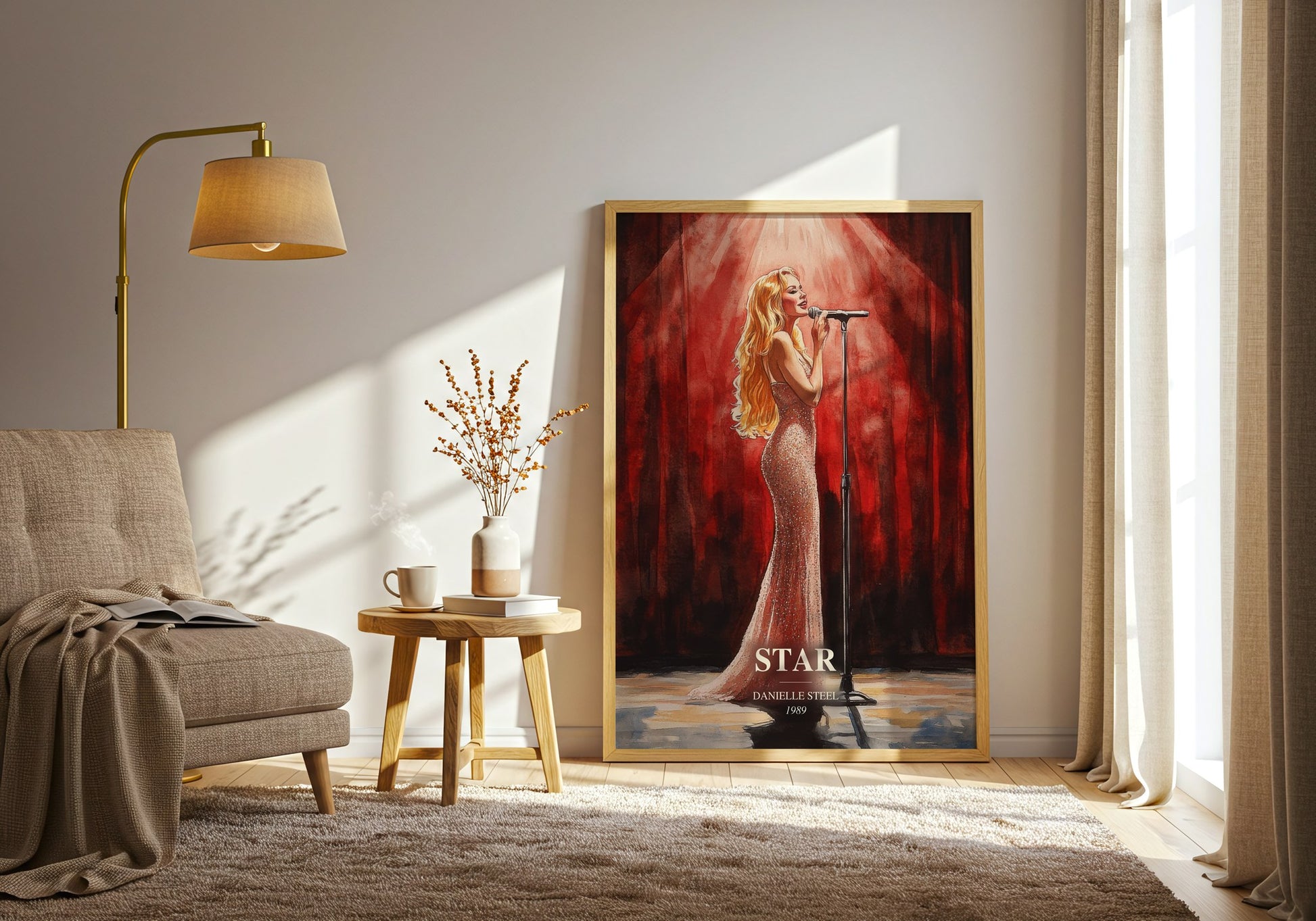 Star watercolour print in frame leaning in hallway – romance wall art
